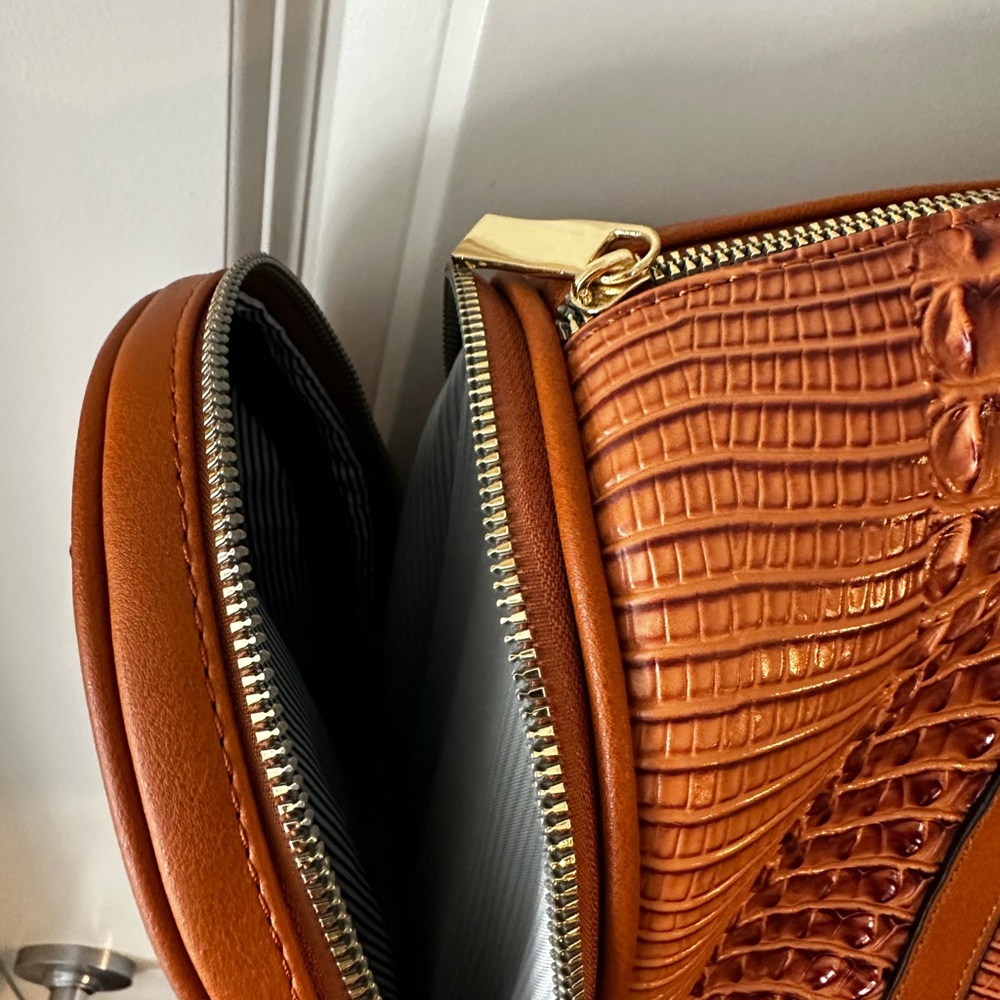 Brown Croc-Embossed Weekender Duffle Bag | Faux Leather Travel Bag - Picture 3 of 10